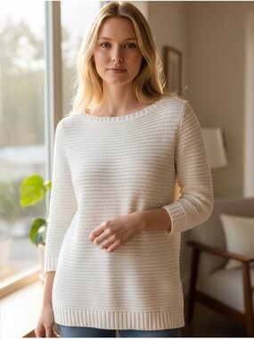 Lauren Ralph Lauren Cream Textured Knit Crewneck Sweater